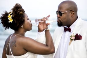 Couple raising a toast to getting married at a Branford CT wedding