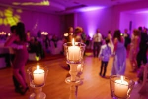 dj booth with uplighting at Chicopee wedding venue