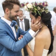 Old Saybrook wedding DJ setup with waterfront view