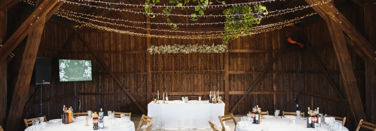 DJ booth with lighting and speakers at a Woodbury wedding