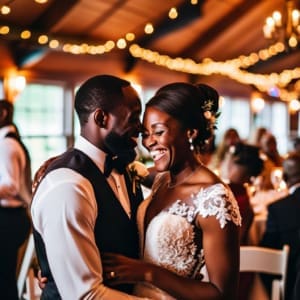 Decorated ballroom at a banquet facility at a wedding with a Torrington Wedding DJ