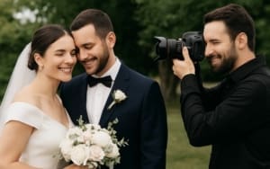 How to choose the right wedding photographer for your style Photographer captures candid moment of smiling bride and groom under natural light