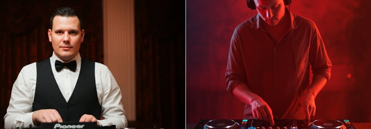 Wedding DJ versus club DJ setup and attire
