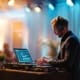 Wedding DJ setup showing sound gear and planning checklist