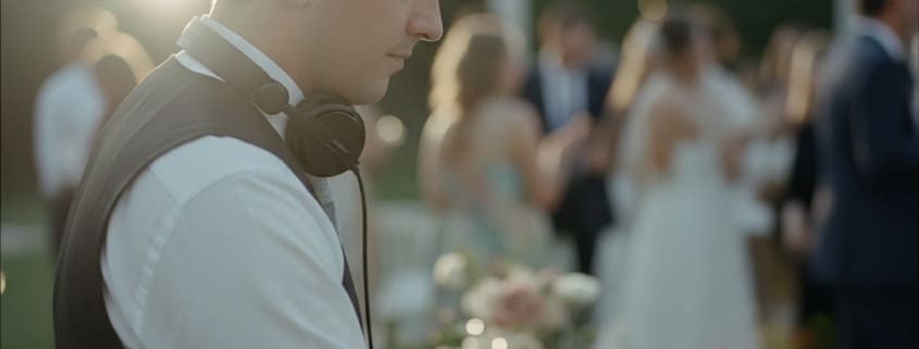 Professional wedding DJ at a reception controlling the vibe